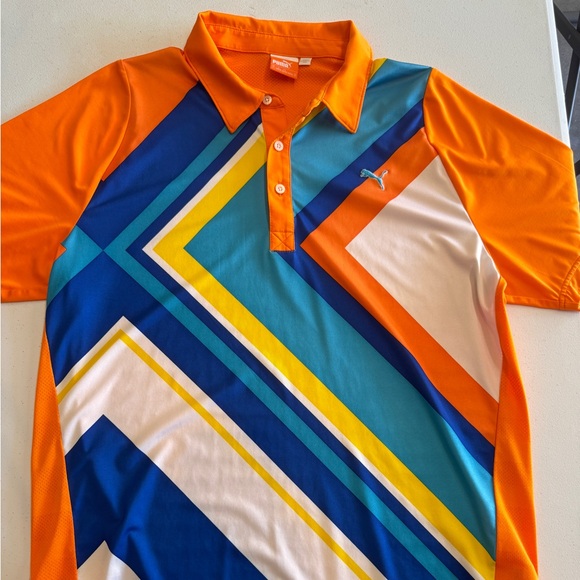 Puma Golf DUO SWING CHEVRON Polo UPF PROTECTION Shirt COOL MAX top Men large - Picture 1 of 3